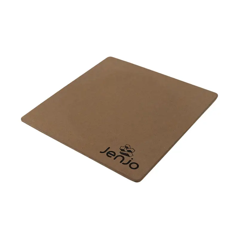 brown wooden square board with jenjo logo