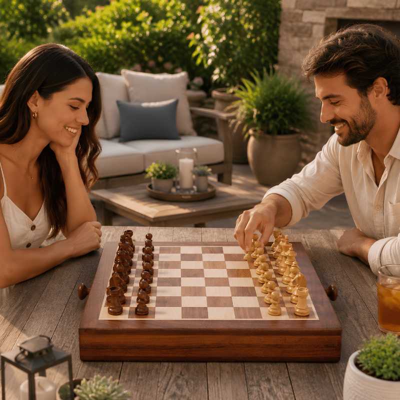 chess being played by two adults outdoors