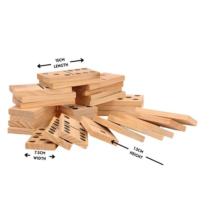 giant wooden dominoes stacked up with measurements