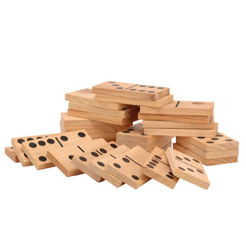 giant wooden dominoes stacked up