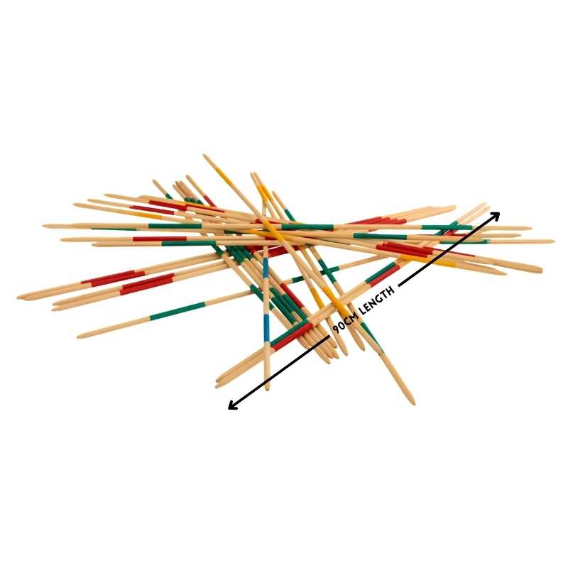 stack of giant wooden pickup sticks in different colours