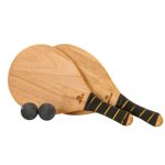 two wooden frescobol bats with black balls