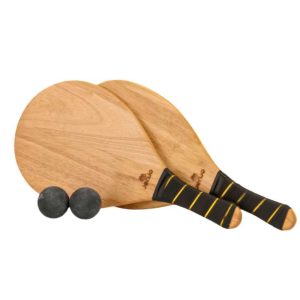 Two Wooden Frescobol Bats With Black Balls