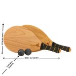 two wooden frescobol bats with measurements