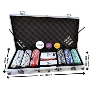 poker set in a silver case with colourful chips