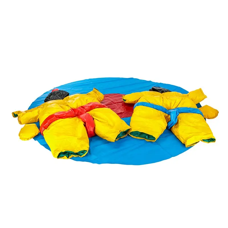 Adult Sumo Suits two yellow sumo suits on a blue mat