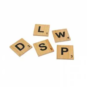wooden word tiles squares with letters on them