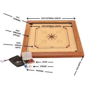 carrom board with sizing measurements