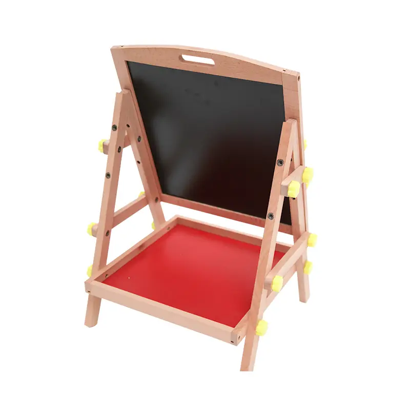 wooden blackboard with red shelf