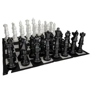 a chess board with black and white pieces