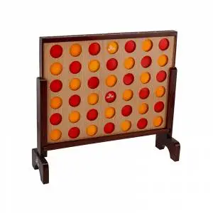 a game board with a wood frame and a wooden stand