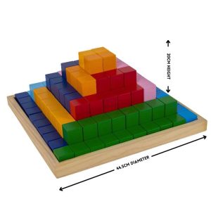 large colourful blocks in a pyramid measurements