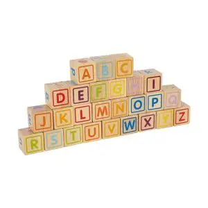 a stack of wooden kids abc blocks with letters