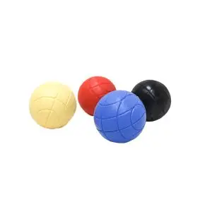 white red blue and black composite croquet balls