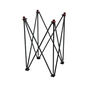 black metal carrom stand with red knobs