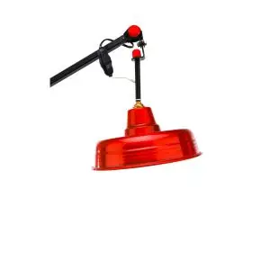 a red lamp with a black pole