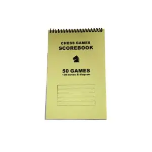 chess scorebook yellow notebook with black writing