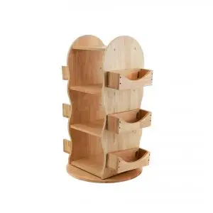a wooden bookshelf with drawers