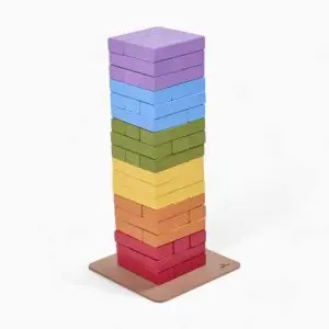 Rainbow Jenjo tower from red with the colours red, orange, yellow, green, blue, and purple