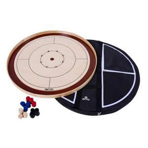 Crokinole Championship Board with black bag and coloured tokens