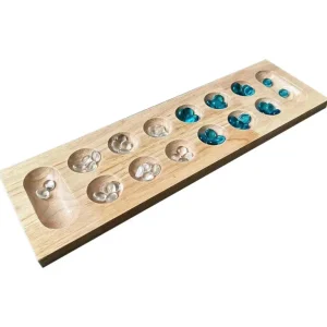 Mancala with blue and white gems