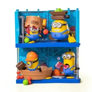 Blokees Figures - Minions four plastic yellow egg man causing mischief