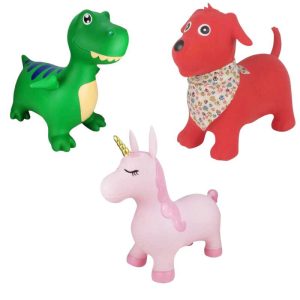 green dinosaur, red dog and pink unicorn