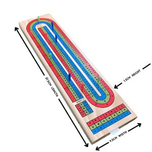 wooden cribbage with red blue and green